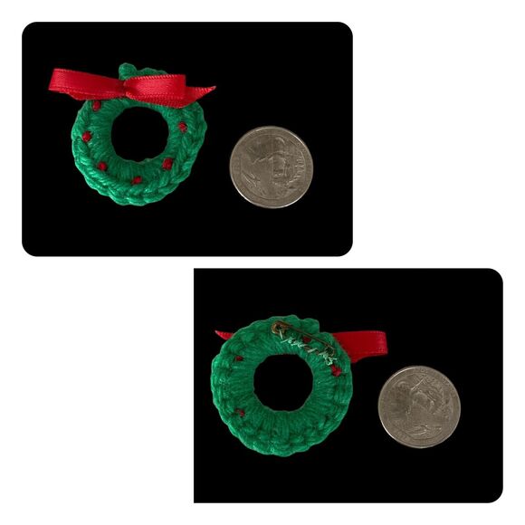Hand Made Set of 7 Crochet Christmas Pins, Santa Claus Wreats Skates Girl Gifts - Picture 11 of 11